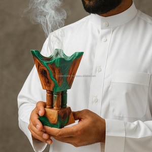 Soporte de incienso de madera con diseño geométrico rojo y blanco hecho a mano, cubo con incrustaciones de hueso, Bakhoor quemador para uso religioso, regalo de decoración del hogar - Product Image 4