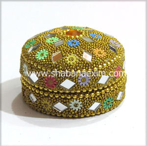 Caja Redonda de Lujo con Brillo para Joyería, Caja Organizadora de Joyas Hecha a Mano en India para Empaque de Boutique a Precio Económico - Product Image 3