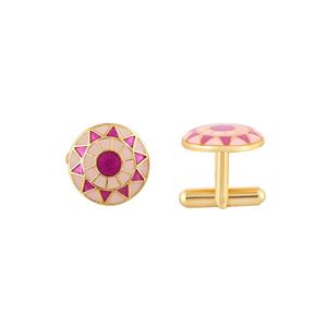 Mancuernillas de Lujo con Hebilla Redonda de Latón Chapado en Oro para Hombre, Esmalte Rosa, Geométricas, Accesorios Formales para Camisa, Regalo de Boda o Negocios - Product Image 5