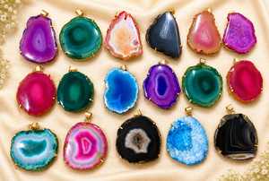 Pendentif en Agate, Pierre Naturelle, Tranche de Géode, Plaqué Or, Style Bohème, Bijou Cadeau Unisexe - Product Image 5