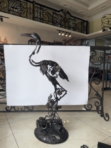 Bronze Heron Sculpture Black Nickel Plated <b>Casting</b> Animal Art Collectible Decor Full 3D Shape - Product Image 5