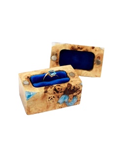 USER WATCHES RUSTIC HANDMADE Wholesale Engagement Proposal Wedding Unique Double Slot Wooden and <b>Resin</b> Jewelry <b>Ring</b> Box - Product Image 1