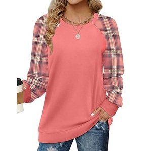 Breathable Raglan Printed Plaid <b>Pattern</b> Sleeve Sweatshirts O-Neck Raglan Sleeves Eco-Friendly Heavyweight Female Sweatshirts - Product Image 6