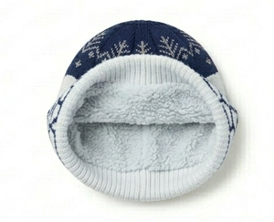 Unisex Knit <b>Beanie</b> Hat With Polar Bear And Snowflake Pattern <b>Navy</b> Blue Winter Cap For Adults 56-58CM Head Circumference - Product Image 5