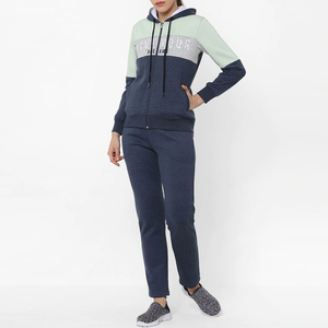 Ensemble de survêtement pour femme avec capuche et blocs de couleur, sweat-shirt et pantalon à fermeture éclair intégrale, décontracté, respirant, en polyester et coton, pour le jogging d'automne - Product Image 3