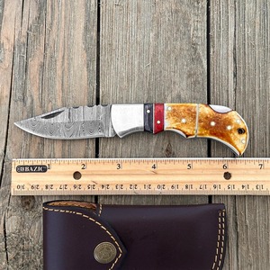 Navaja de Bolsillo Plegable Personalizada Hecha a Mano con Hoja de Acero de Damasco y Mango de Hueso, de Cambio Rápido, 6.5'' Pequeña, para Exteriores, Camping, Senderismo, Regalo - Product Image 3
