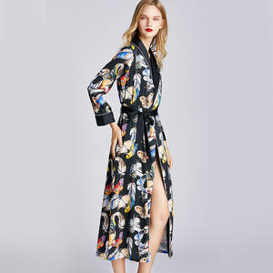 Vêtements de nuit grande taille, 100% Polyester, printemps, été, automne, manches longues, prix, col, ceinture - Product Image 3