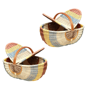 Cesta de Mimbre Natural Personalizable para Picnic, Cesta para Servir Desayuno, Café y Té, Organizador para el Hogar y Compras - Product Image 1