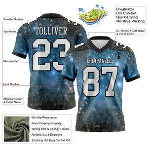 Camiseta de Fútbol Americano Personalizada Unisex con Cuello en V, Manga Corta, Diseño de Estrellas en Camuflaje Negro Oliva, Sublimada - Product Image 5