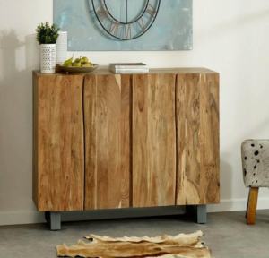 Aparador de madera maciza con borde en vivo clásico moderno, armario de almacenamiento con acabado Natural para cocina, comedor, Hotel, sala de estar, pata de hierro - Product Image 4