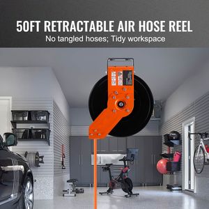 Avvolgitubo Ibrido Retrattile 3/8 X 50 FT 300 PSI per Aria Compressa, Montaggio a Soffitto/Parete, Strumento per Riparazioni Auto con 5 Prese Interne - Product Image 1