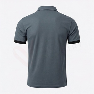 Polo à manches courtes gris pour homme, 100% polyester, tricoté, séchage rapide, uni, coupe classique, boutons - Product Image 2