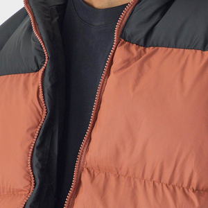 Men's Color Blocking Hooded Puffer Jacket Quarter-Zip Windproof <b>Winter</b> <b>Coat</b> <b>Thick</b> Polyester Wadding Casual Style - Product Image 4