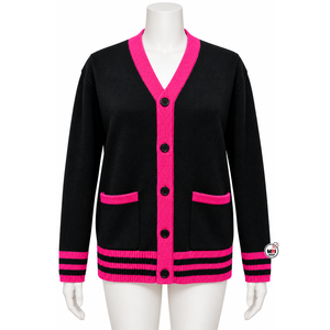 Women <b>Black</b> Red V-Neck <b>Cardigan</b> Full Sleeves Knitted Sweater Pockets Preppy Autumn Winter Wear Casual Trendy Outdoor 100% Cotton - Product Image 5
