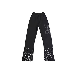 Pantalones de Hombre Negros con Corte Acampanado, Cintura Elástica, Diseño de Calavera Estampada, Transpirables, Casuales, de Punto, Spandex y Poliéster, para Primavera - Product Image 1