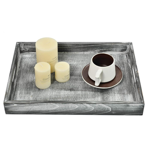 Bandeja para servir de forma rectangular de madera de pino artesanal con asas para uso multiusos para servir alimentos a precios de fábrica al por mayor - Product Image 4