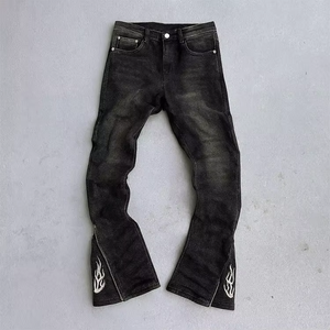 Vaqueros de mezclilla acampanados para hombre, estilo streetwear, personalizados, vintage, ajustados, con cremallera y bajo abierto - Product Image 1