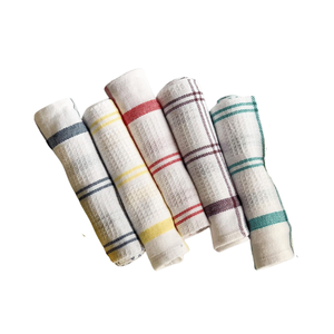 400-500 GSM Slub Weave <b>Biodegradable</b> Embroidered Cotton Kitchen Towels Floral Pattern Green Trim Rectangle Shape Washable Rags - Product Image 4