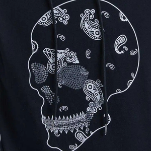 Sweat-shirt à capuche noir pour homme, imprimé crâne, coupe décontractée, tissu tricoté, vêtement d'automne - Product Image 4