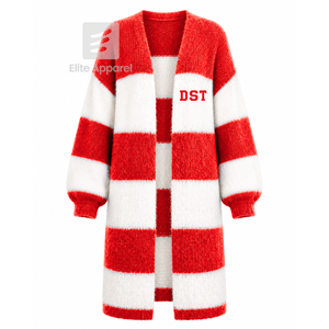 Cardigan long respirant personnalisé Delta Sigma Theta Sorority avec logo brodé sur le devant, rouge et blanc, décontracté, manches longues pour femme - Product Image 1