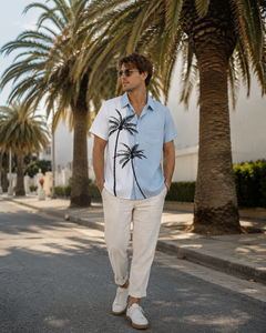 Chemise décontractée pour homme bicolore à manches courtes avec boutons recouverts d'imprimés personnalisés, tissu respirant et à séchage rapide, écologique - Product Image 5