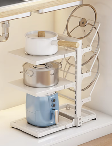 3 Tier Kitchen Storage Rack <b>With</b> <b>Lid</b> Organizer Freestanding Countertop Organizer For Pots <b>Pans</b> And Cookware Minimalist Design - Product Image 1