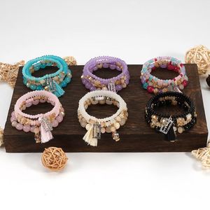 Juego de Pulseras de Cuentas con Corazón Estilo Bohemia, con Borla y Cristales de Imitación, Chapado en Oro, Color Morado, Regalo para Mujer - Product Image 2