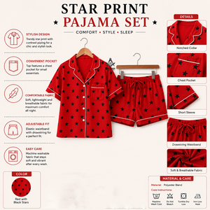 Ropa de Dormir de Lujo para Mujer, Estampado de Estrellas en Rojo y Negro, Estilo Griego de la Hermandad Delta Sigma, Herencia Masónica - Product Image 5