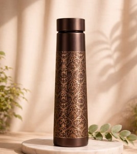 Traditional Pure <b>Copper</b> Ayurvedic Water Bottle Aesthetic Metal Drinking Bottle For Home Office Yoga Vintage Rustic Drink Vessel - Product Image 4