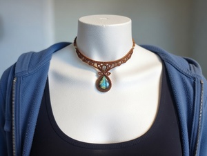 Collar de Macramé Celestial con Dijes de Luna y Estrella |   Collares chapados en platino |   Joyería con Gema Ovalada de Labradorita |   Certificado por IGI | - Product Image 5