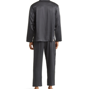 Ensemble de pyjama en soie pour homme, style moderne, manches longues, couleur unie, haut de gamme, vêtements de nuit doux en soie pour homme - Product Image 3