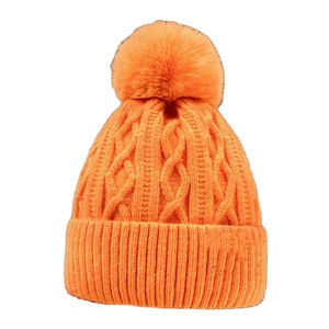 Wholesale Unisex Acrylic Beanie Pom Pom Hat <b>Winter</b> Warm Flanged Fur Cuffed Beanie Street Style Cold Proof <b>Cap</b> Custom Logo - Product Image 3