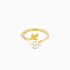 Bague ajustable à motif floral avec diamants de laboratoire et accent feuille, bijoux minimalistes d'inspiration naturelle pour femme - Product Image 4