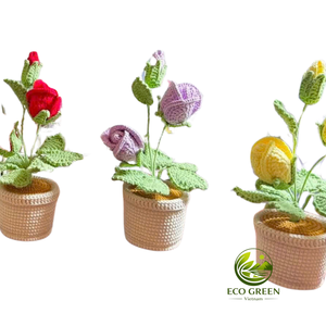 Handmade Crochet Potted Flowers Knitted Yarn Plants Cute Desktop <b>Ornament</b> for Bedroom Living Room Office Cafe and Gift Shop - Product Image 3