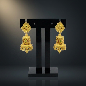 Vente en gros de boucles d'oreilles Jhumka plaquées or 14K18K24K, ensemble de boucles d'oreilles de mariage, boucles d'oreilles de mode, design floral traditionnel, ensemble Jhumka - Product Image 6