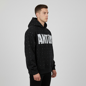 Sweat à capuche personnalisé pour homme, épais, avec strass, style streetwear, imprimé graphique oversize, noir, effet vieilli, livraison directe - Product Image 6