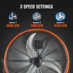 Ventilatore a Tamburo Industriale da 24 Pollici ad Alta Velocità con 3 Velocità, 8600CFM, Inclinazione Regolabile a 360 Gradi per Uso Commerciale - Product Image 3