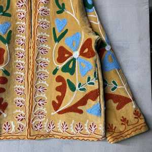 Velvet Woven Floral Embroidery Suzani Dress Mandarin Collar <b>Boho</b> Style Long Sleeve Loose Fit Handmade Natural Summer Autumn Wear - Product Image 3