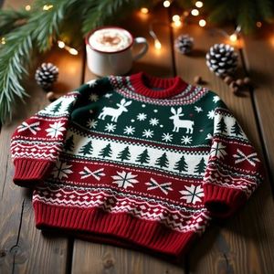 Pull tricoté à capuche uni pour Noël et l'hiver 2026, assorti pour la famille et les couples, avec poches, respirant, en polyester/coton - Product Image 3