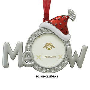 Mew <b>Christmas</b> Ornament with Santa Hat Metal Frame 1.75x1.75in Personalized Photo Holder Indoor Decor - Product Image 1