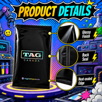 Sachet d'emballage en plastique noir brillant imprimé sur mesure, faible MOQ 100 pièces, pochette à fermeture arrière pour cartes à collectionner et emballage de snacks