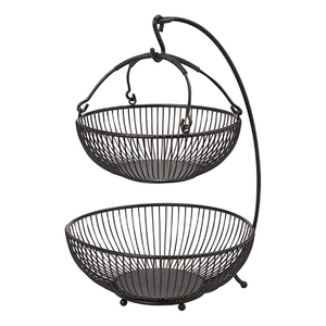 Handicrafts 2 Tier Metal <b>Storage</b> Basket Round Black Wire Basket Stand for Kitchen Sundries Display Decorative <b>Storage</b> Basket - Product Image 4