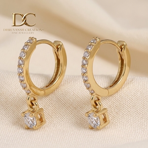 Pendientes de Aro con Diamantes Cultivados en Laboratorio, Certificados por IGI, Oro Amarillo Sólido de 14 Quilates, Corte Brillante, Joyería para Mujer, Hechos a Mano - Product Image 4