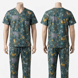 Ensemble de blouses médicales imprimées pour hommes, 180 GSM, coton poly premium, bleu, imprimé médical de dessins animés, logo personnalisé par sublimation, uniforme - Product Image 6