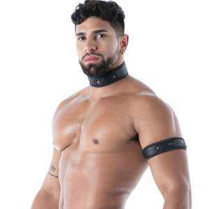 Harnais ajustable en similicuir noir/noir pour homme, respirant, éco-responsable, avec dentelle - Product Image 4