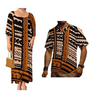 Clothing Manufacturers Custom Elegant Women Tiered <b>Dress</b> and Polynesian Gentlemen Men Shirt Pacific Island <b>Wedding</b> Couple Suit - Product Image 2