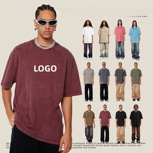 เสื้อยืดคอกลมแขนสั้นทรงหลวมสไตล์เรโทร น้ำหนัก 220 กรัม ผ้าฟอกสี ลุคเท่ๆ ไหล่ขาดๆ ลายพิมพ์ดิจิทัลสุดเทรนดี้สำหรับผู้ชาย - Product Image 1