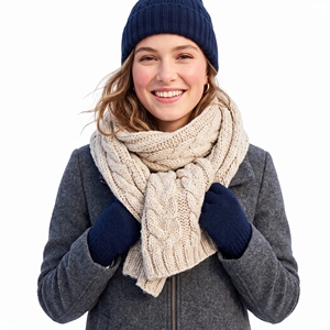 Women's Winter Chunky Knit 100% Wool Scarf Cozy Warm Casual <b>Neck</b> <b>Warmer</b> OEM ODM Wholesale Factory Custom Logo Low MOQ Jacquard - Product Image 3