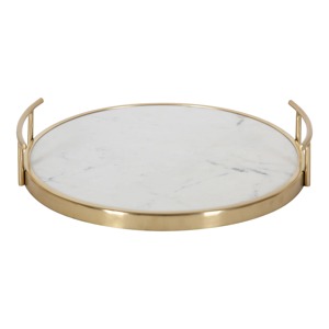 Round Marble Storage <b>Tray</b> With Gold Metal Frame Modern Design For Table Use Single Compartment Polished Finish - Product Image 5