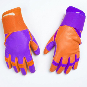 Guantes de Bateo Acolchados de Cuero Original para Zurdos, Ecológicos, Color Morado y Naranja, Cierre de Gancho y Bucle, Unisex, para Adultos, Precio de Fábrica - Product Image 2